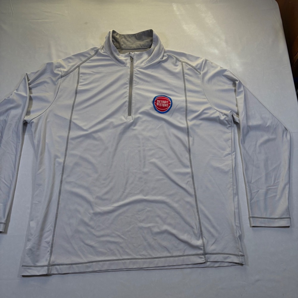 Antigua Detroit Pistons Mens XXL Quarter Zip Pullover Grey Striped NBA Jacket